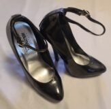 Tall, Shiny Ankle Strap Pumps