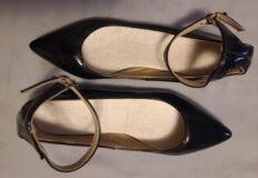 Black Shiny Ankle Strap Flats